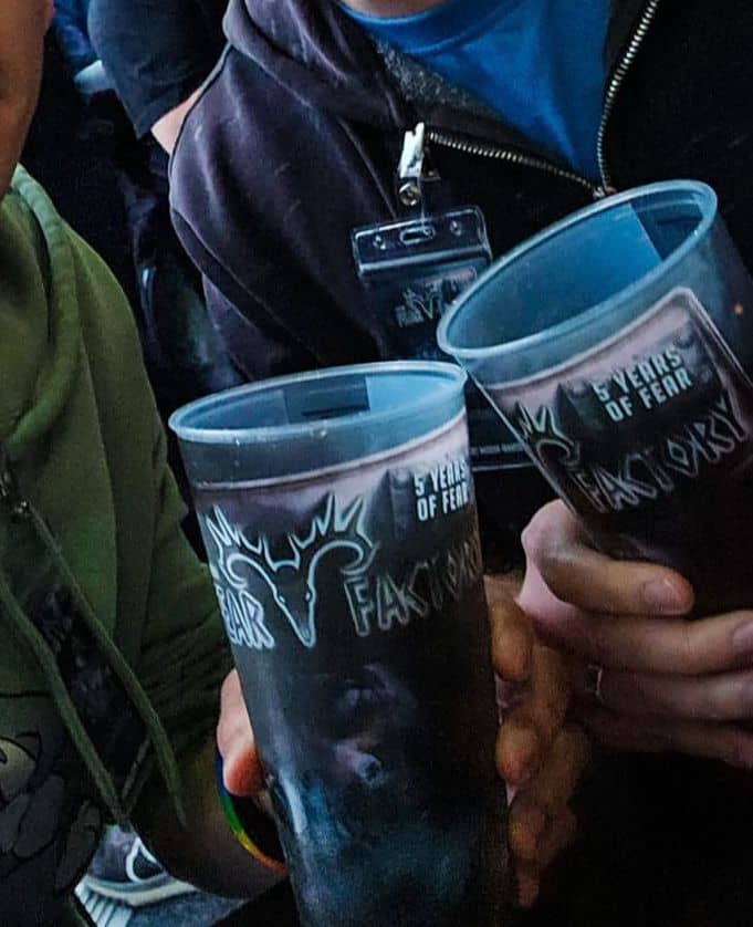 Corporate branded cups stacked